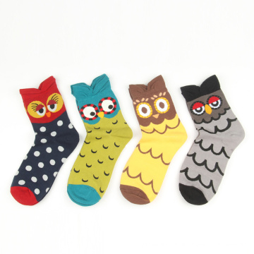 Dot Owl Cartoon Design de haute qualité Coton Coton Fashion Fonction drôle femme personnalisée en gros chaussettes heureuses